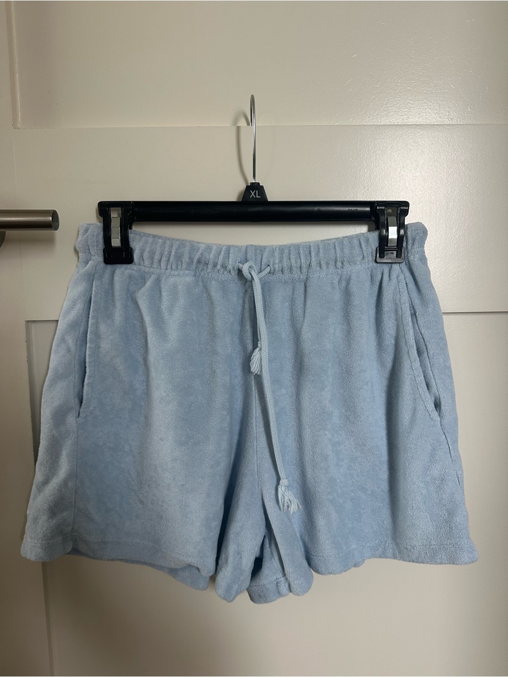 bobi Light Blue Terry Drawstring Athletic Shorts